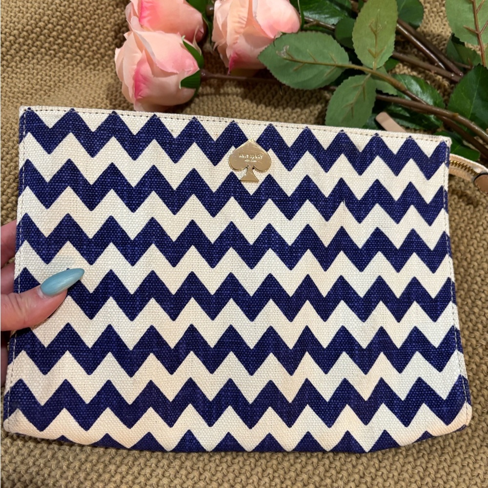 Kate Spade Blue and White Chevron Clutch
